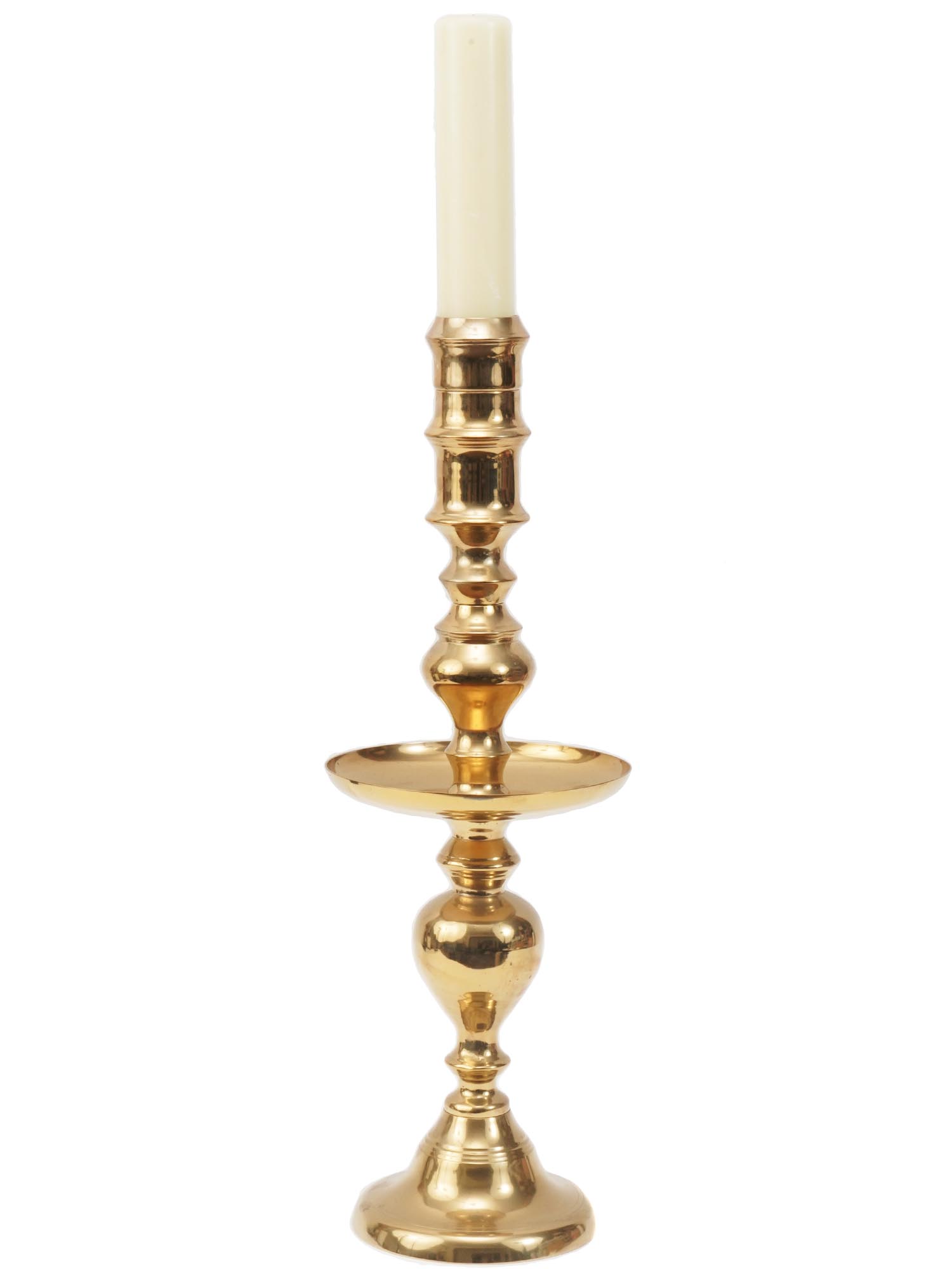 VINTAGE GILT CAST BRASS CHURCH CANDLE HOLDER PIC-0